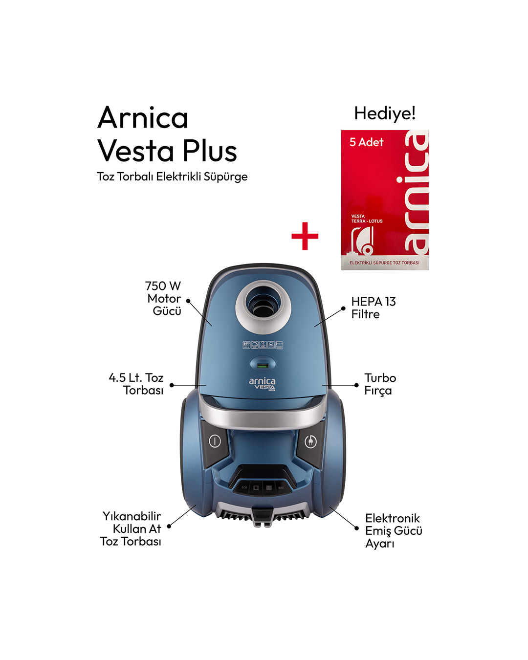 arnica-vesta-plus-et14130-750w-toz-torbali-supurge-toz-torbasi-hediyeli